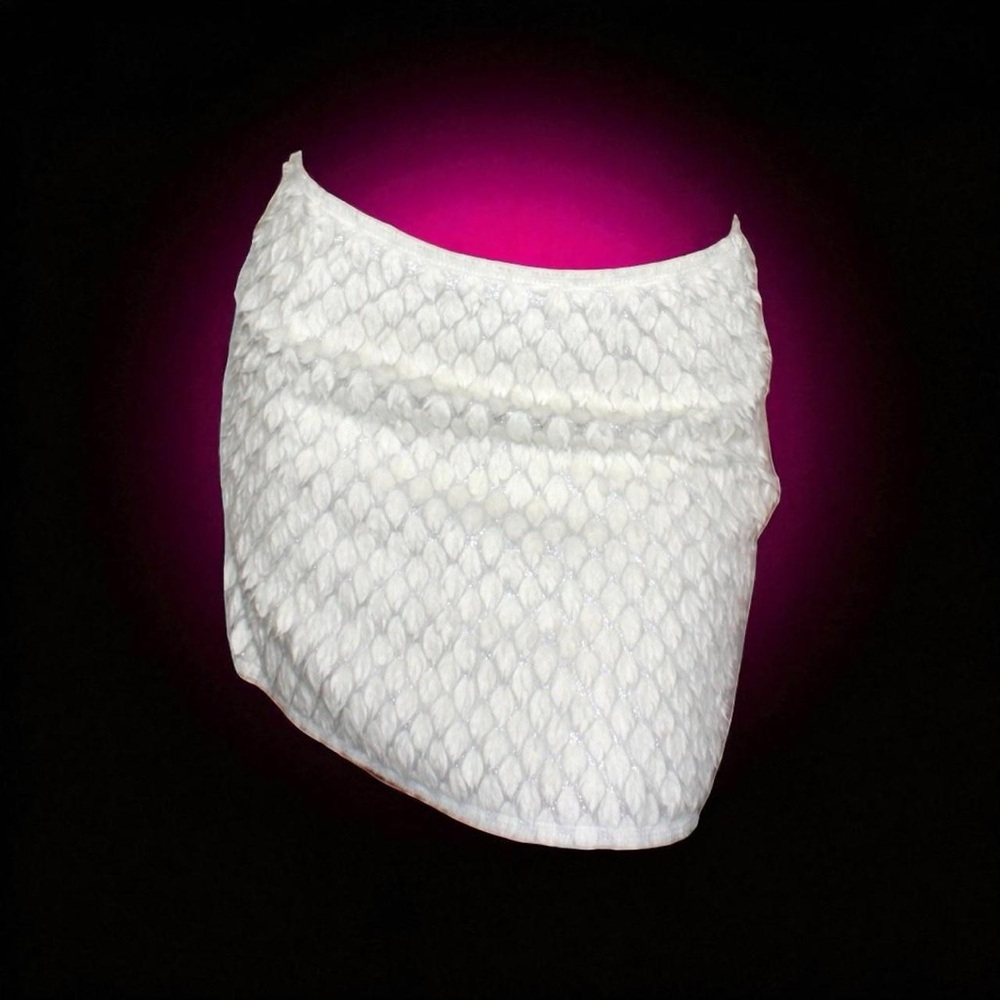 Vintage Rochas cream and metallic silver wool fur textured mini skirt